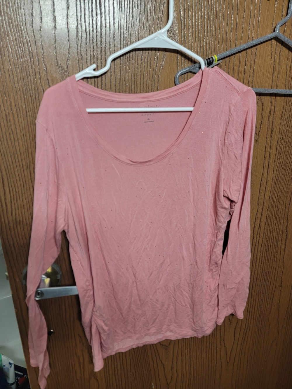 a:glow Long Sleeve Scoop Neck Maternity  Top Pink XL